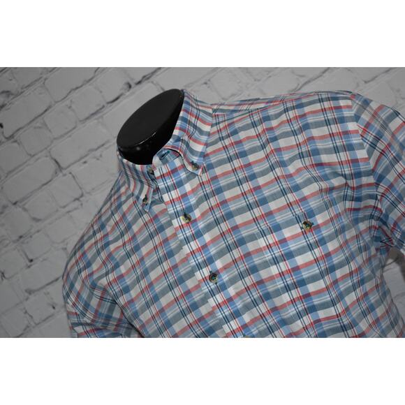 Onward Reserve Spring Dress Shirt Mens Size Large Blue Plaid Short Sleeve - Picture 1 of 7